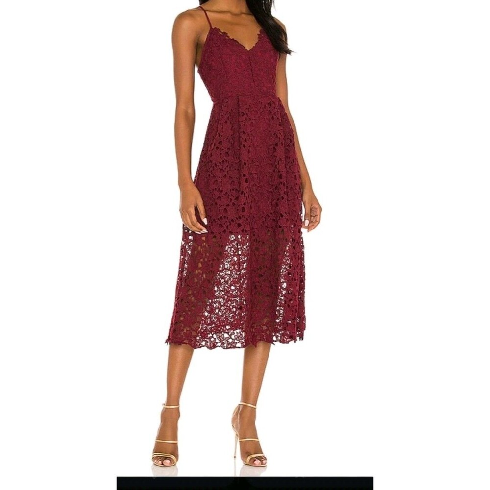 ASTR the Label Lace A Line Midi Dress Wine Crepe Wedding Guest  Party Medium